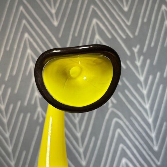 Vintage Yellow Glass Vase Hand-Blown Art Glass Sculpture Unique Home Gift - Picture 6 of 16